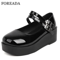 foreada woman mary janes shoes wedges high heels pumps platform buckle lady footwear round toe janpanes style pumps shoes 34 43