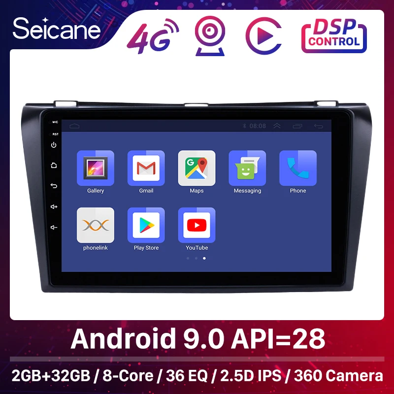 Автомобильный GPS плеер Seicane Android 9 0 2Din дюймов для 2004 2005 2006 2007 2008 2009 Mazda 3 BK BL поддержка