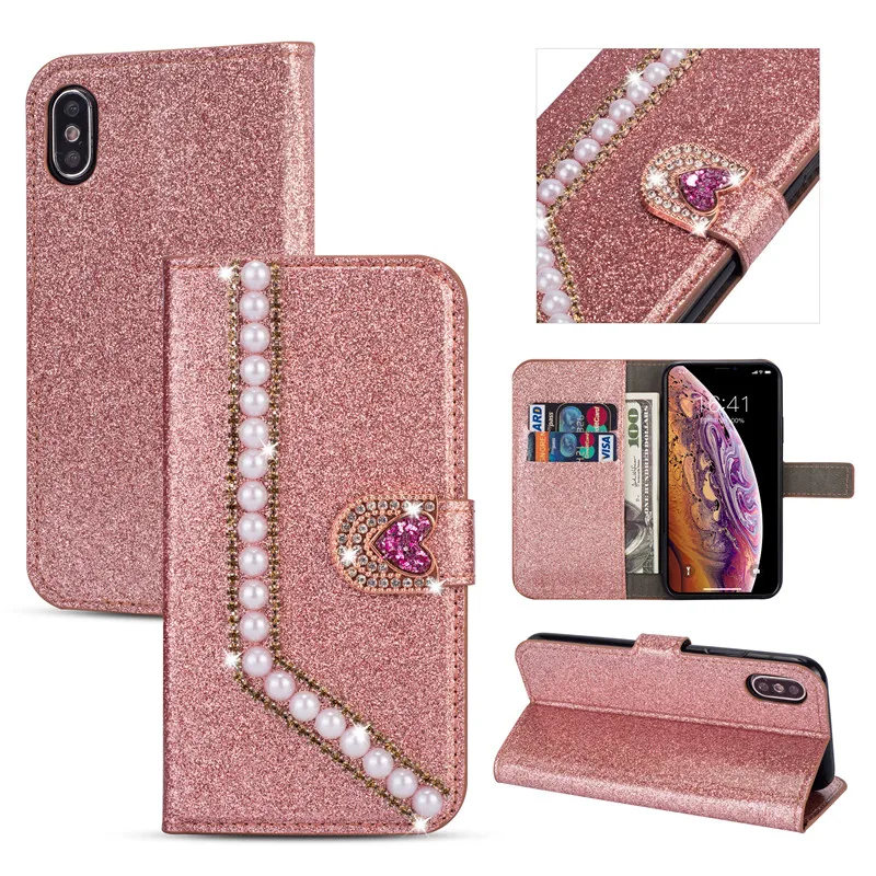 Рождественский подарок Блестящий перламутровый PU Флип кожаный чехол-кошелек