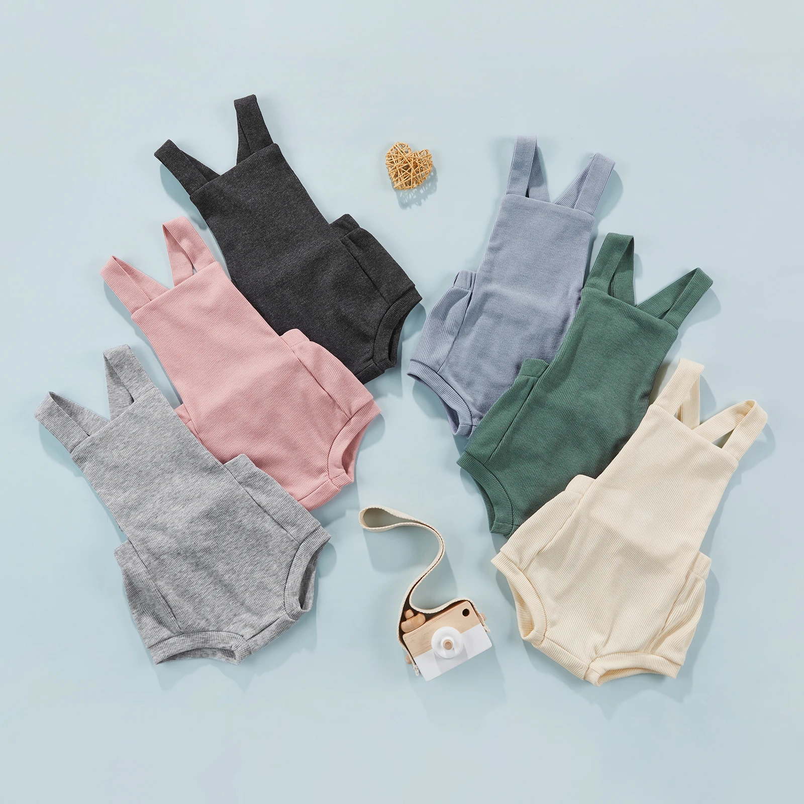 Детский комбинезон без рукавов для мальчиков и девочек милый однотонный с