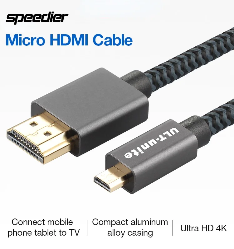 Micro HDMI-compatible to HDMI-compatible 2.0 Cable 4K 60Hz Ultra Thin cable for GoPro Hero 7 Black Hero 5 4 6 Laptop Camera