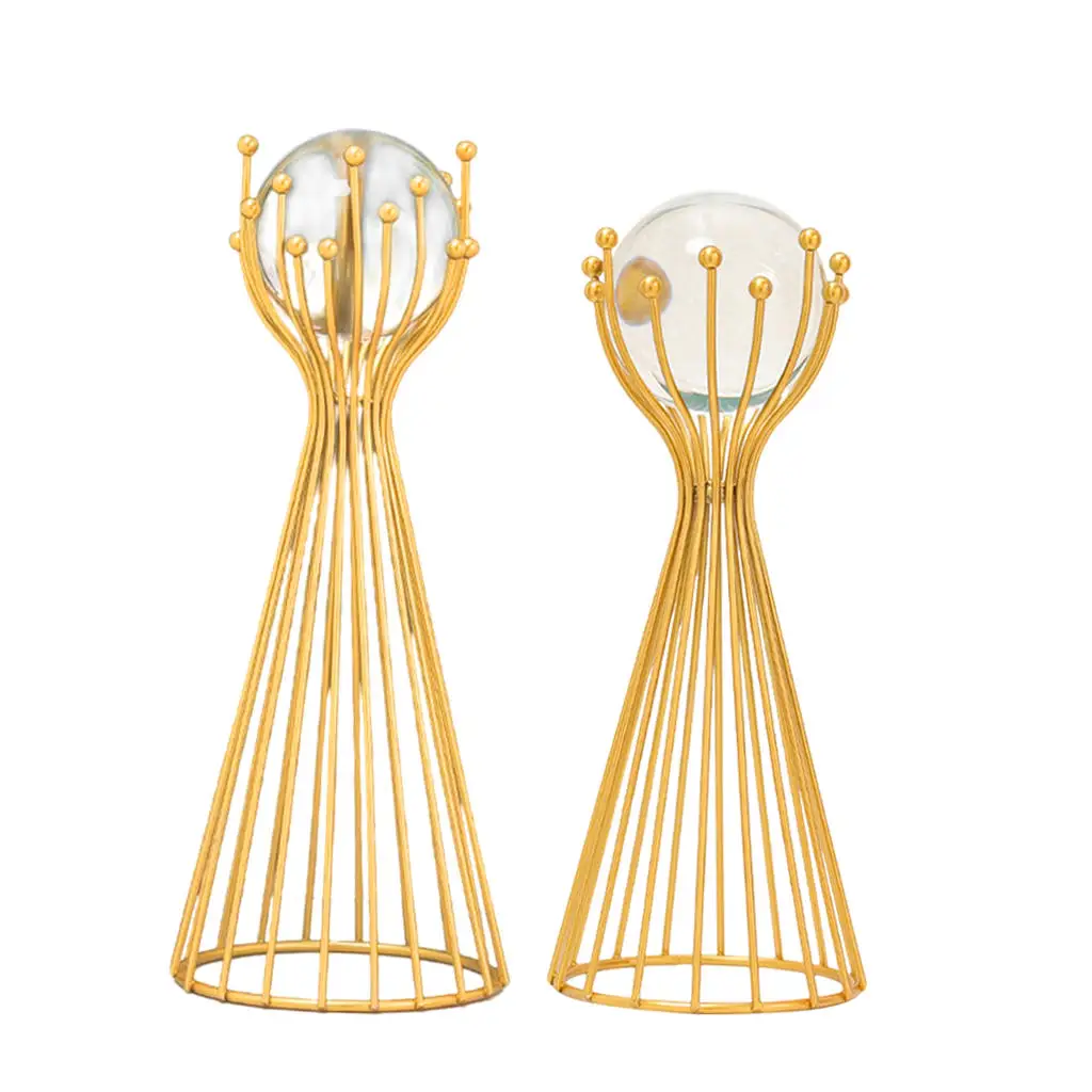 

Nordic Crystal Ball Sculpture Crafts with Holder Golden Metal Modern Geometric Statue for Office Desk Shelf TV Cabinets Decor