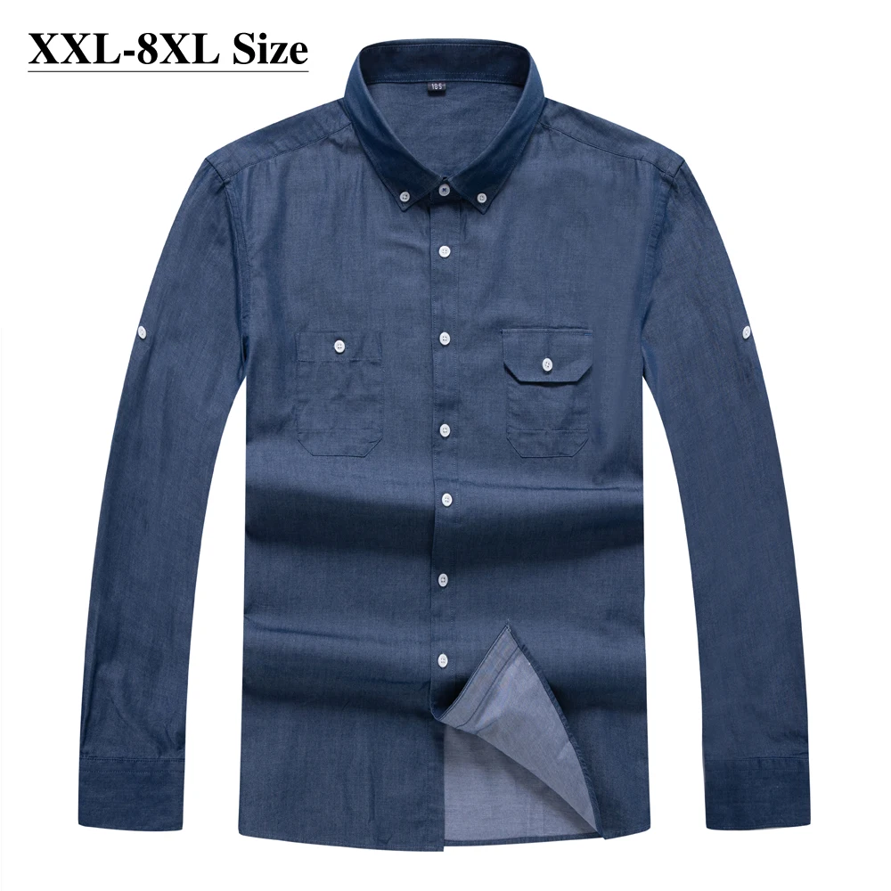 

Brand Men's Denim Long-sleeved Shirts 100% Cotton Autumn New Loose Casual Men Large Size Shirts 5XL 6XL 7XL 8XL