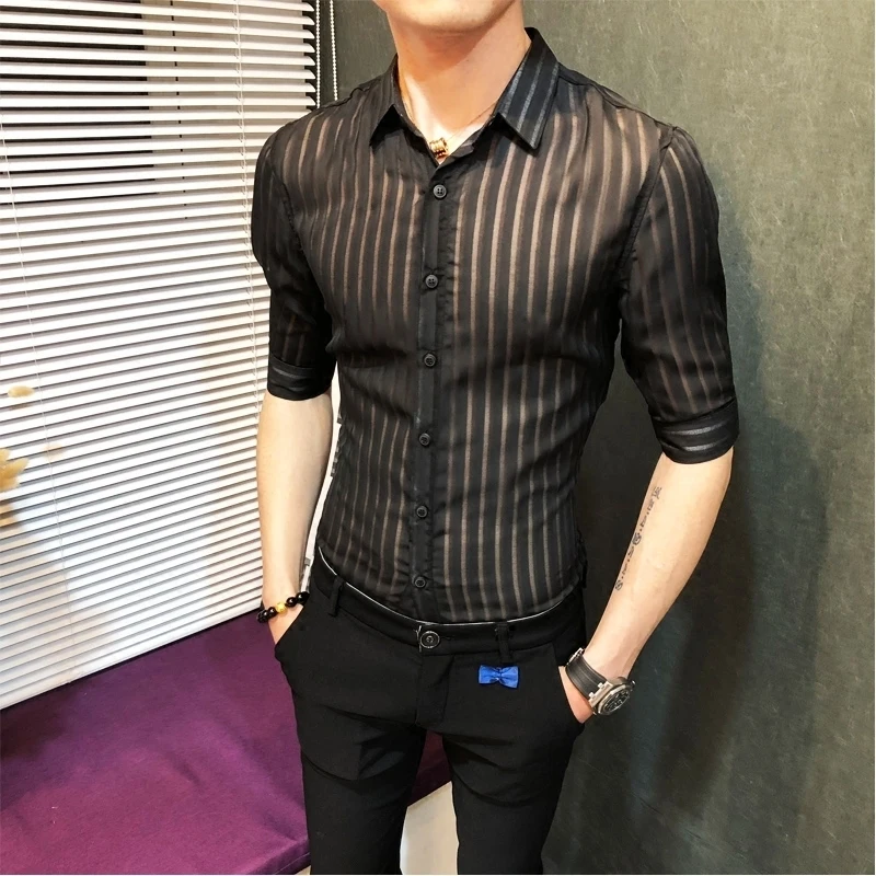 Прозрачная полосатая Мужская однотонная черная белая деловая повседневная