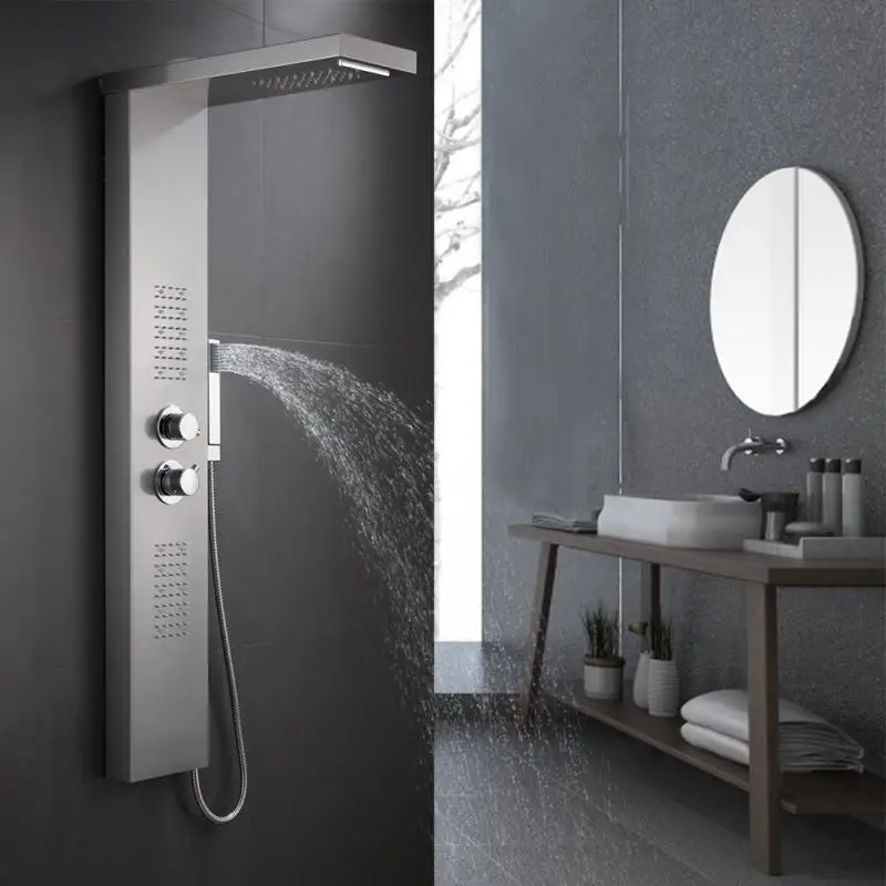 Goedkoop Rvs Geborsteld Paars Temperatuur Douche Scherm Badkamer Douche Kraan Led Douche Panel Kolom Bad Mengkraan Hwc