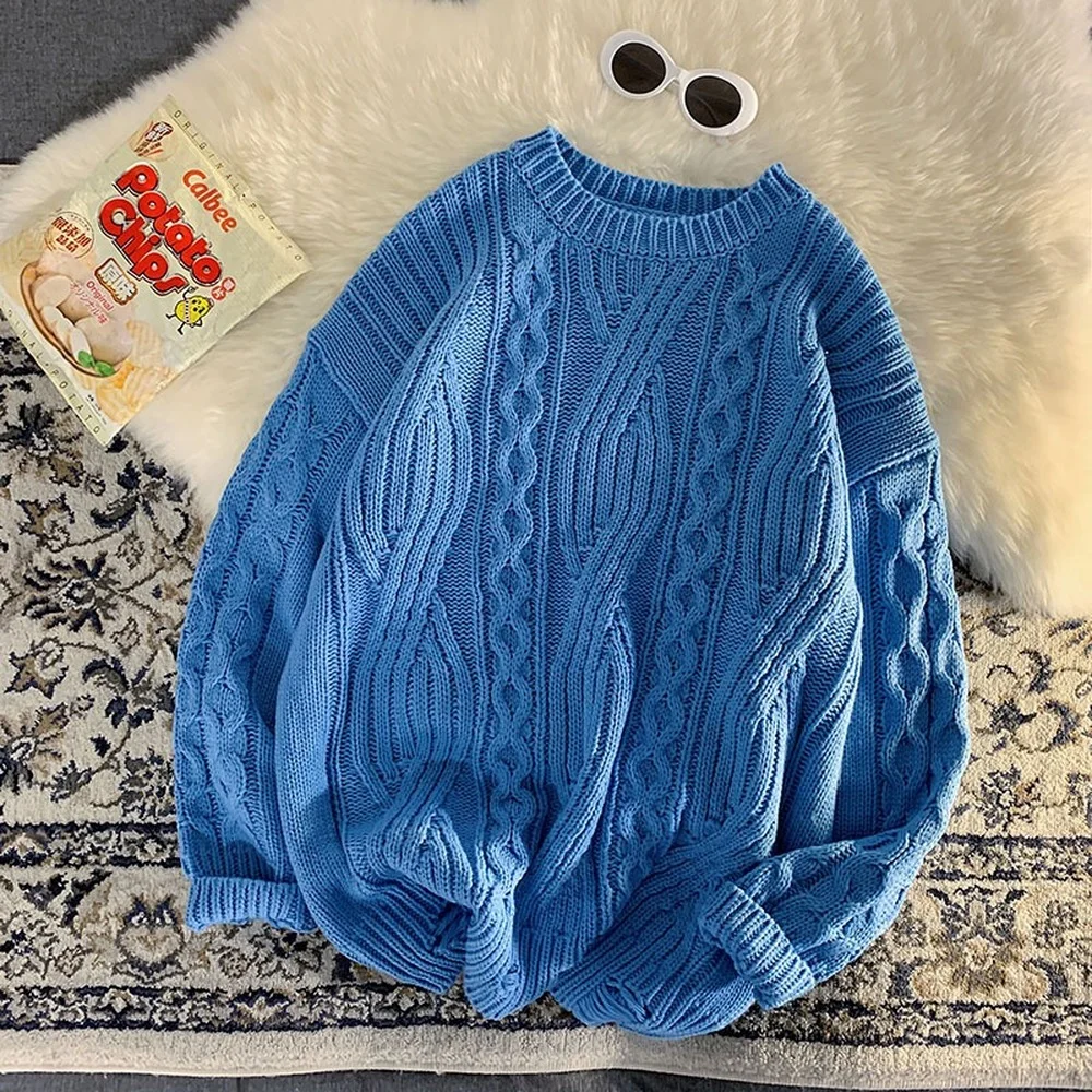 

Winter Keep Warm Tops Men Streetwear Clothes Cable Knit Sweater Men Crewneck Knitted Sweater Men Fashion Clothing Autumn