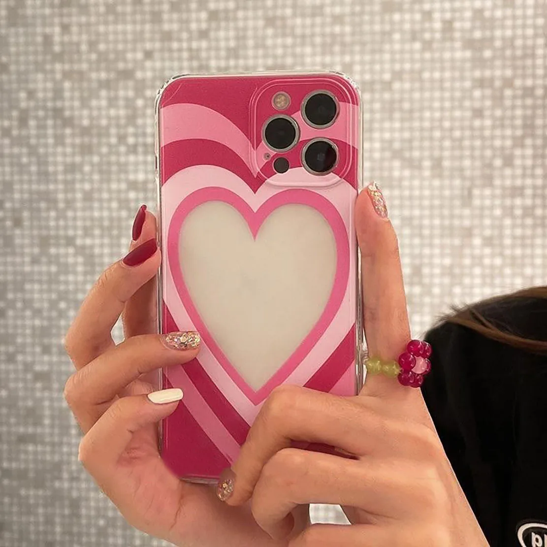 Multi Layer Pink Love Phone Case For iphone 11 13 Pro 12 14 Pro Max 12Mini X XS XR XSMAX 6 7 8 Plus SE20 Transparent Photo Cover