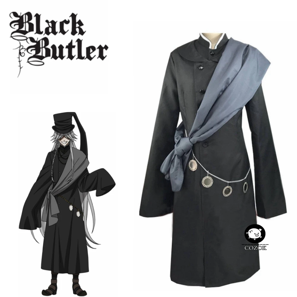 

Anime Black Butler Kuroshitsuji Undertaker Cosplay Halloween Party Costume Custom Made Full Set Hat And Chain