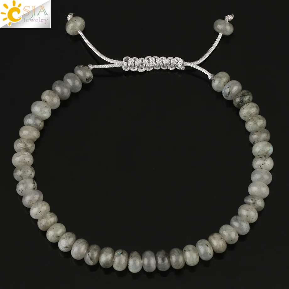 Labradorite Csja плетеный браслет из натурального камня 6 мм бусины «счеты» лечебный Кристал, кварц Лава тесемка, нитка браслеты для женщин мужчин G209 - Окраска металла: Labradorite
