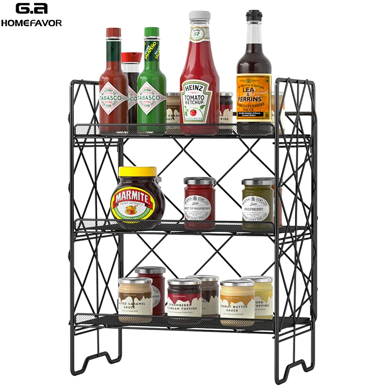 

Iron Storage Shelf 3 Tier Foldable Organizer Rack Kitchen Bathroom Bedroom Mesh Storage Basket Stuff Holders