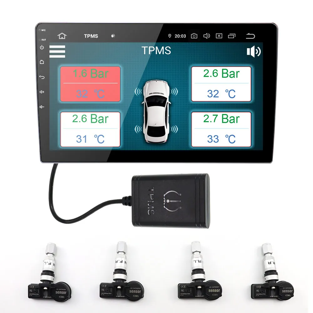 

ZWNAV Built-in and External TPMS Car Tire Pressure Monitoring System Car 4 External Sensor Alarm System Improve Fuel Efficiency