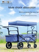 x large collapsible folding wagon utility outdoor garden cart with canopy cover all terrain wheels adjustable push and pull