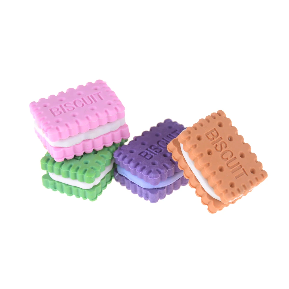 

4pcs/lot Korean-style Stationery Cute Novelty Pencil Eraser Biscuit Eraser Colorful KawaiiStudent Teaching Office Supplies
