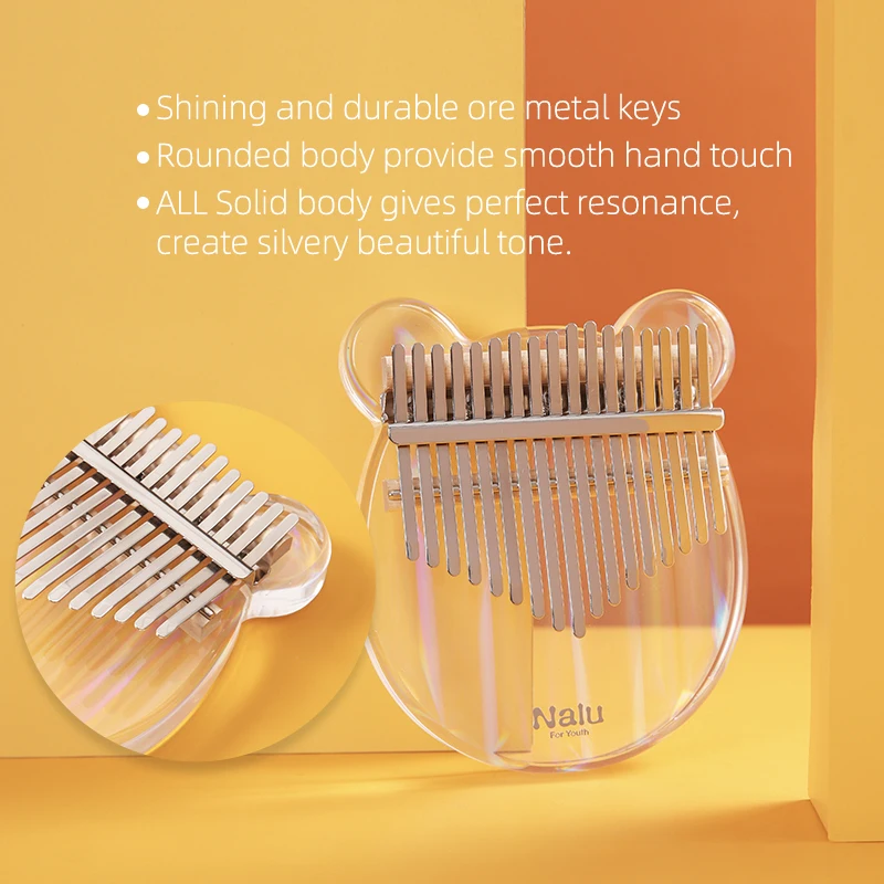 Rainbow Kalimba 17 Keys Cute Crystal Acrylic Thumb Piano Keyboard Transparent Cat Mbira Nalu Beginner Children Music Instruments