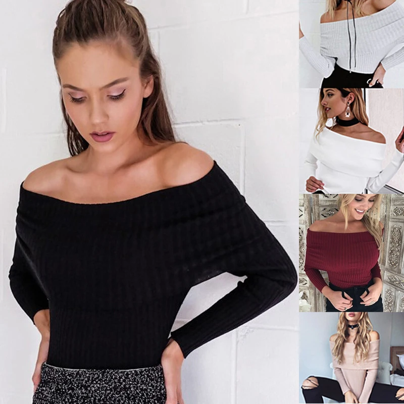 2018 Осенняя Новая женская сексуальная рубашка без бретелек с длинными рукавами