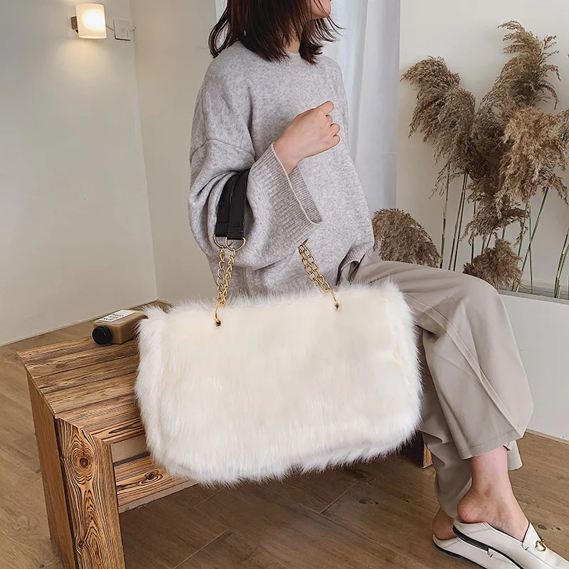 Модные женские меховые сумки большого размера для женщин 2019 плюшевые большие