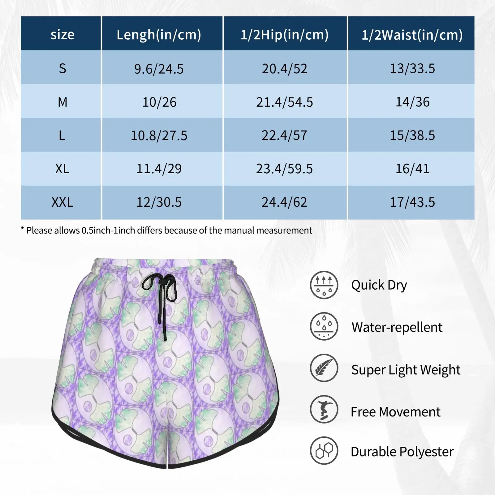 

Light Purple Green Ginkgo Leaf Quilt Quilted Design Swim Shorts 1148 Beach Shorts Ginkgo Leaf Design Light