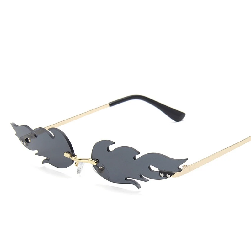 

Luxury Fashion Fire Flame Sunglasses Women Rimless Wave Sun Glasses Metal Shades Classic Lady Red UV400