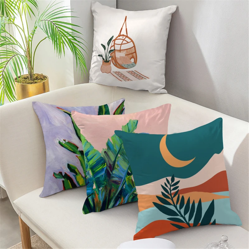 

Tropical Plants Cushion Cover Green Leaves Decorative Pillowcase Tropical Plant Throw Pillow Pillowcovers Almofada Funda Cojin