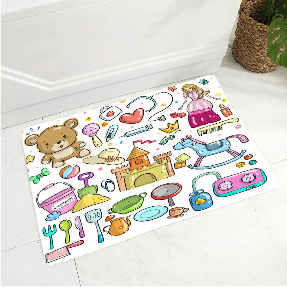 

Nordic Style Doormat Non-Slip Print Soft Flannel Carpet Decor Cute Colorful Cartoon Floor Door Mat