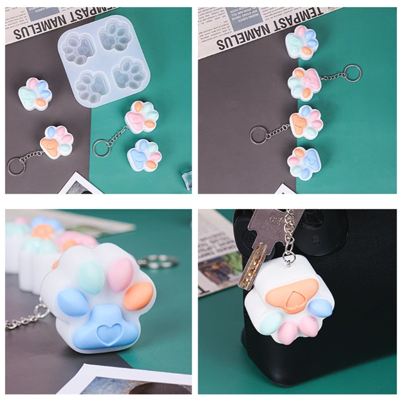 

Shiny Glossy Silicone Resin Molds Cat Paw Silicone Mold DIY Keychain Pendant Jewelry Epoxy Resin Crafting Molds