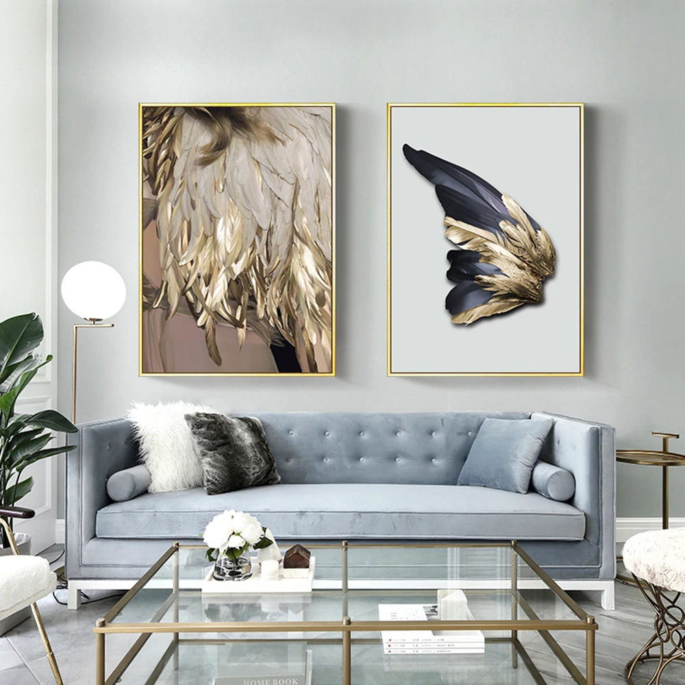 

Nordic Feathers Canvas Painting Golden Wings Poster And Print Unique Modern White Wall Art For Living Room Bedroom Aisle Decor