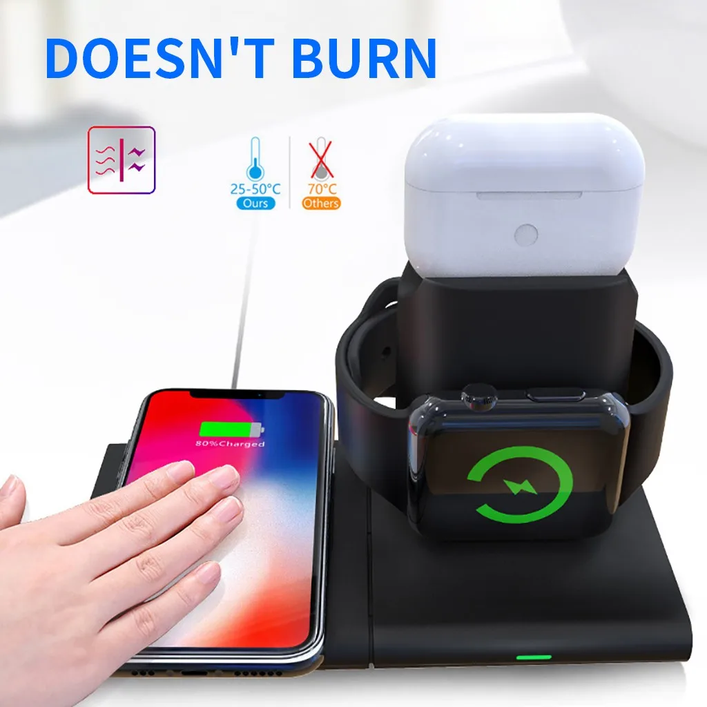 Беспроводная зарядка подставка держатель для iPhone XS /XS MAX/X Airpods Pro Apple Watch 4 10 Вт Qi