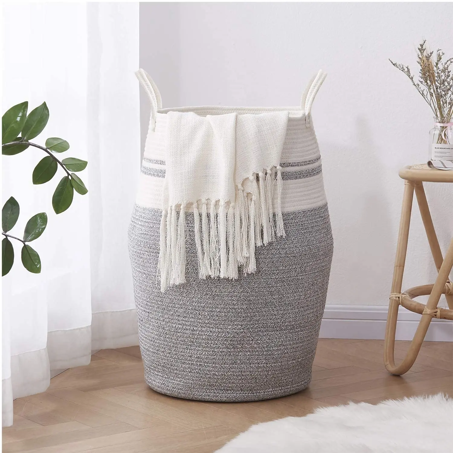 

Laundry Hamper Woven Rope Large Clothes Hamper Height Tall Laundry Basket with Extended Handles for Storage Clothes Toys