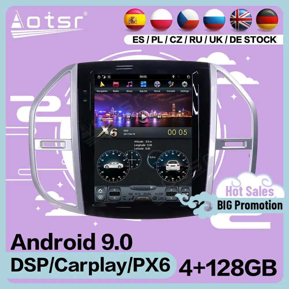 

4+128G Tesla Screen Multimedia Stereo Android 9 Player For Mercedes Benz Vito 2016 2017 2018 2019 2020 GPS Audio Radio Head Unit