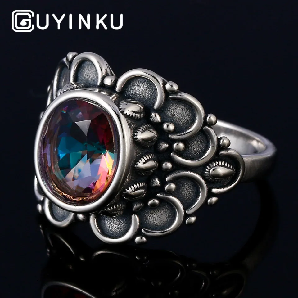 Женское кольцо с мистическим топазом GUYINKU из настоящего серебра 925 пробы овальным