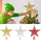 121520 см Блестящий Топпер для рождественской елки, звезда, красная, золотая, серебряная, Железная Звезда, украшения для рождественской елки, настольные топперы, Декор