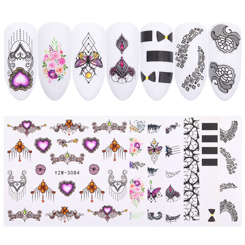 1 лист ожерелье узор простой полосой ногтей водяные наклейки для маникюр