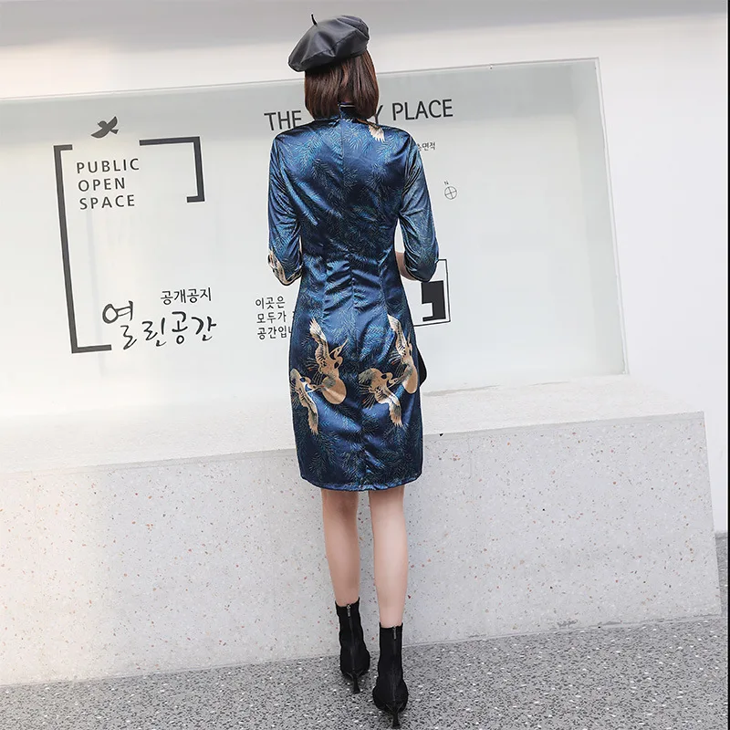 Cheongsam улучшенная версия Осень кран модные молодая девушка студентка платье