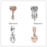 925 sterling silver baeds openwork heart three feathers dreamcatcher charm fit pandora bracelet necklace jewelry