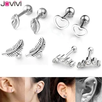 jovivi 8pcs leaves heart ear stud stainless steel barbell cartilage tragus helix stud earrings 16g 14 bar ear piercing jewelry
