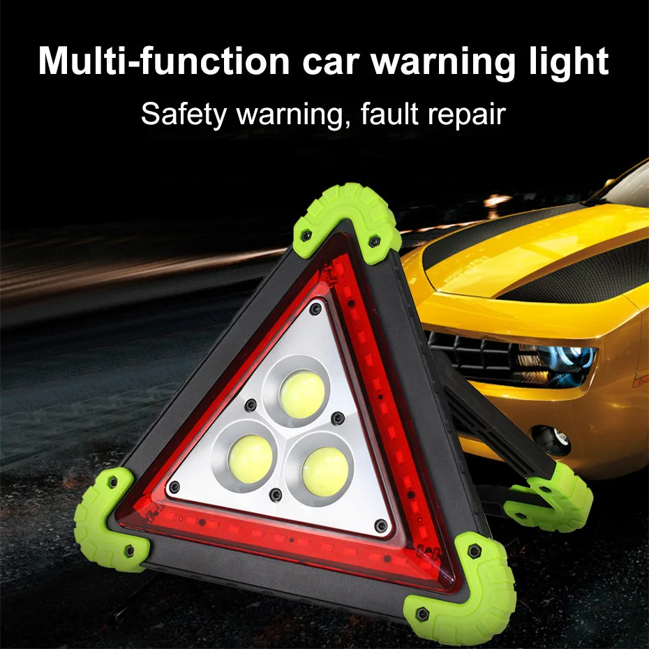 COB LED Emergency Stop Parking Warning Light Triangle Portable Standable Spotlight 1000 Lumens 4 mode choice USB Rechargeable