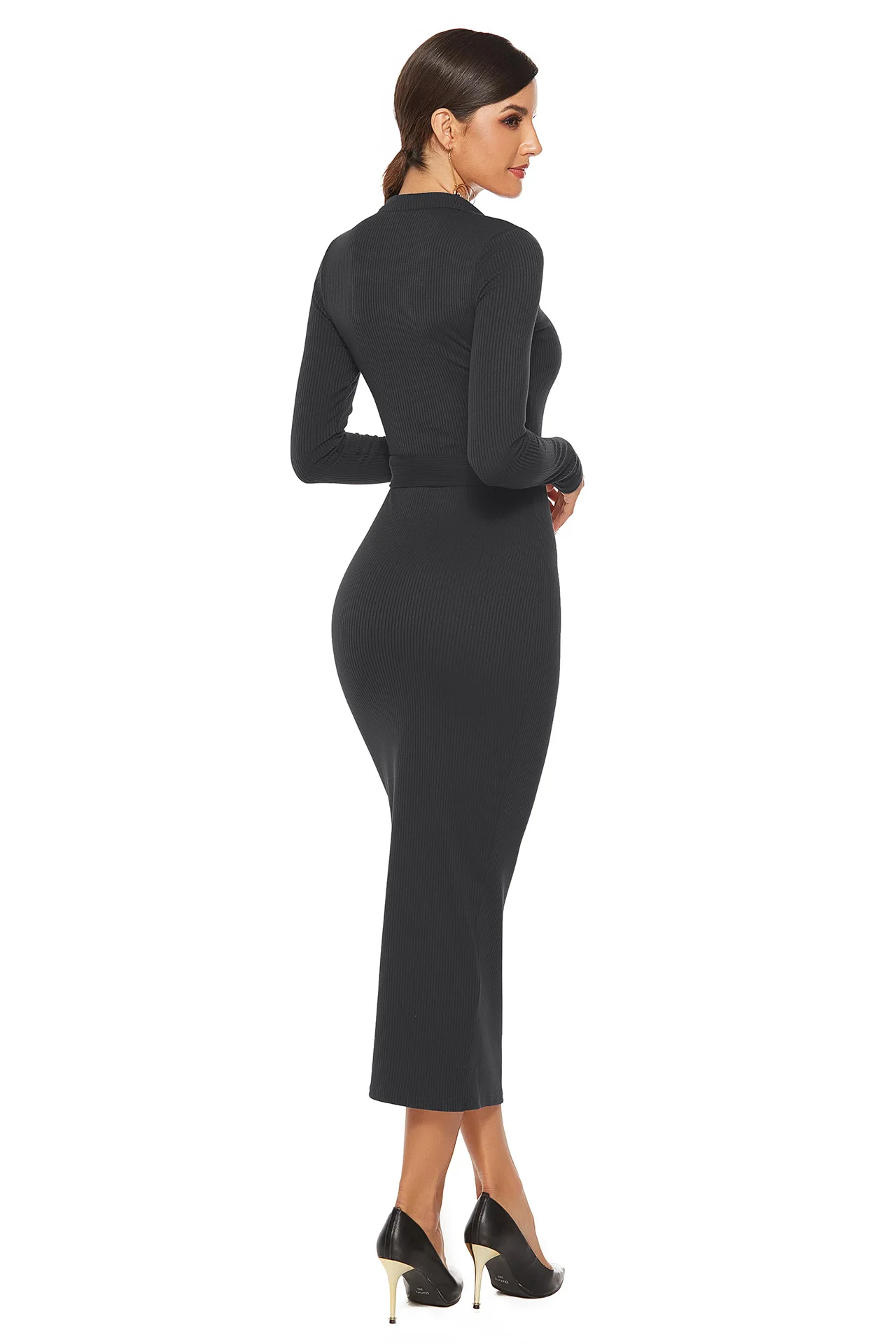 Осенне зимнее трикотажное платье свитер женские облегающие эластичные платья на