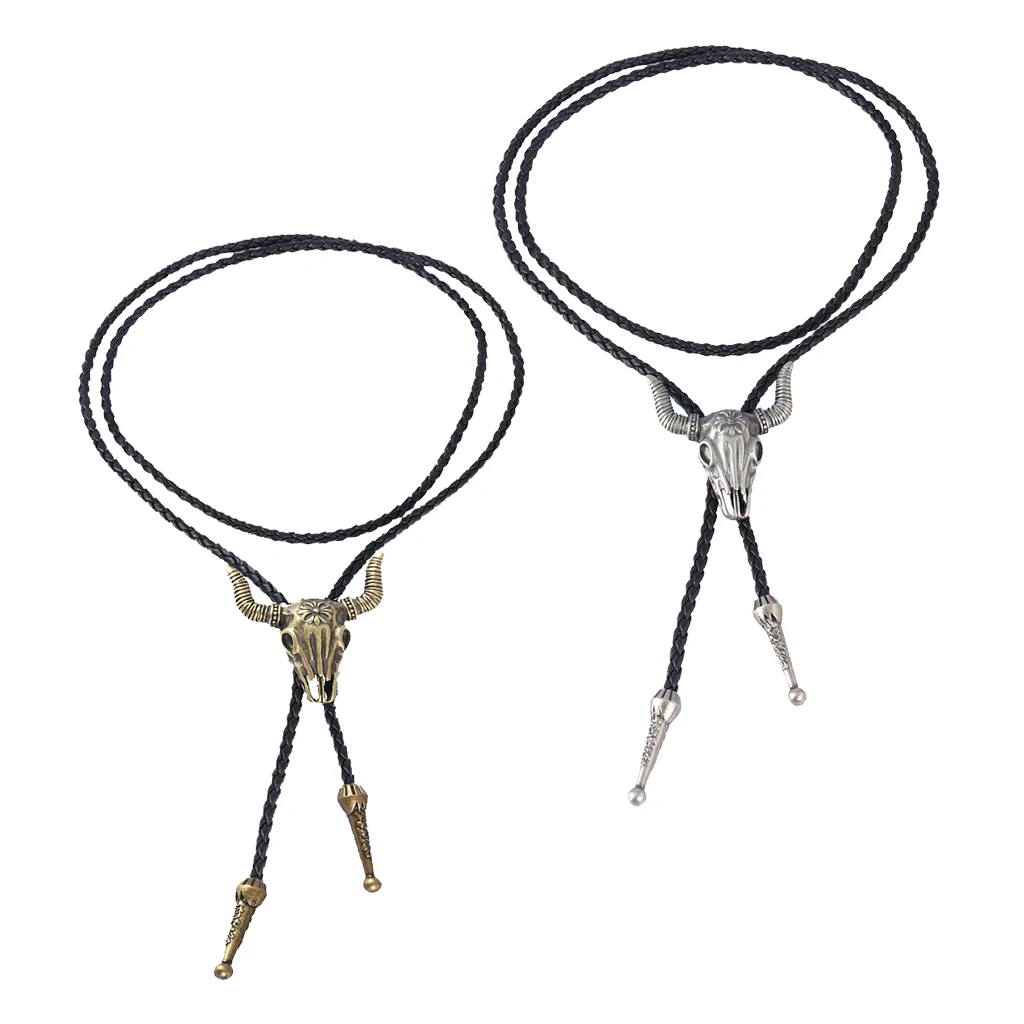 

Fashion Western Longhorn Cow Skull Leather Rodeo Bolo Tie Necktie For Men