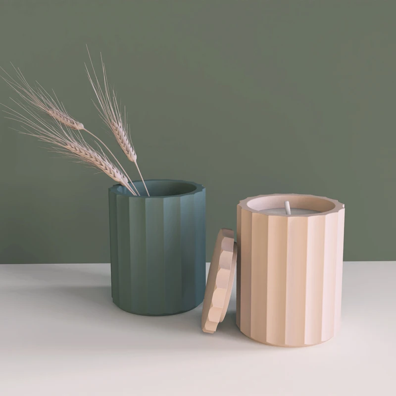 

Concrete Candlestick Silicone Mold Polygonal Candle Holder Storage Cup Mold Nordic Simple Geometry Design DIY Cup Wax Lid Molds