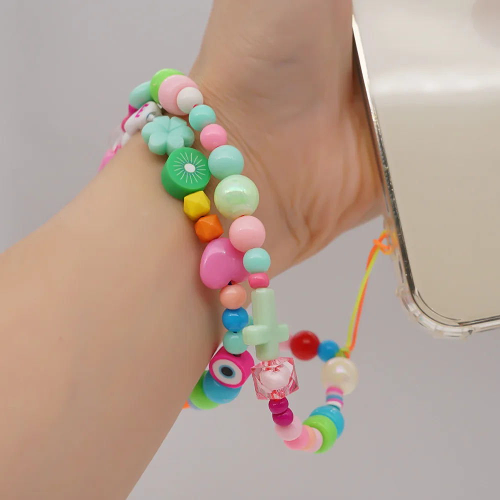 

Fashion Women's Colorful Acrylic Letter Round Beads Heart-shaped Beaded Anti-lost Mobile Phone Chain