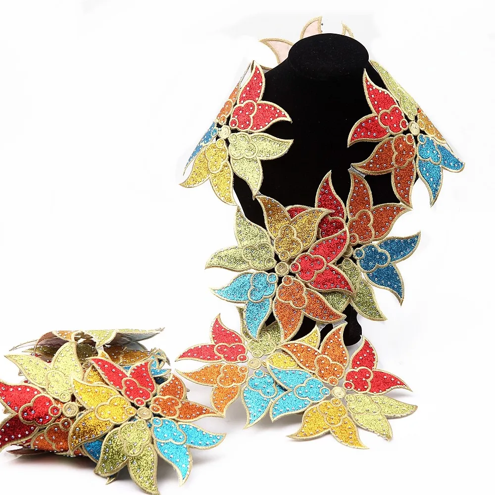 2 ярда золотая ткань односторонняя железная металлическая вышитая кружевная