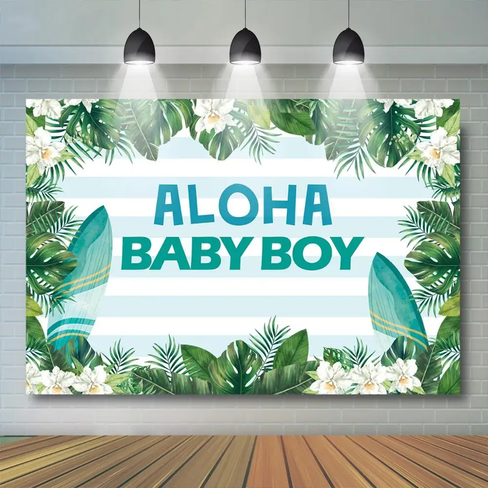 

Aloha Baby Shower Backdrop Summer Tropical Leaves Flower Background Boy Baby Shower Party Decor Banner