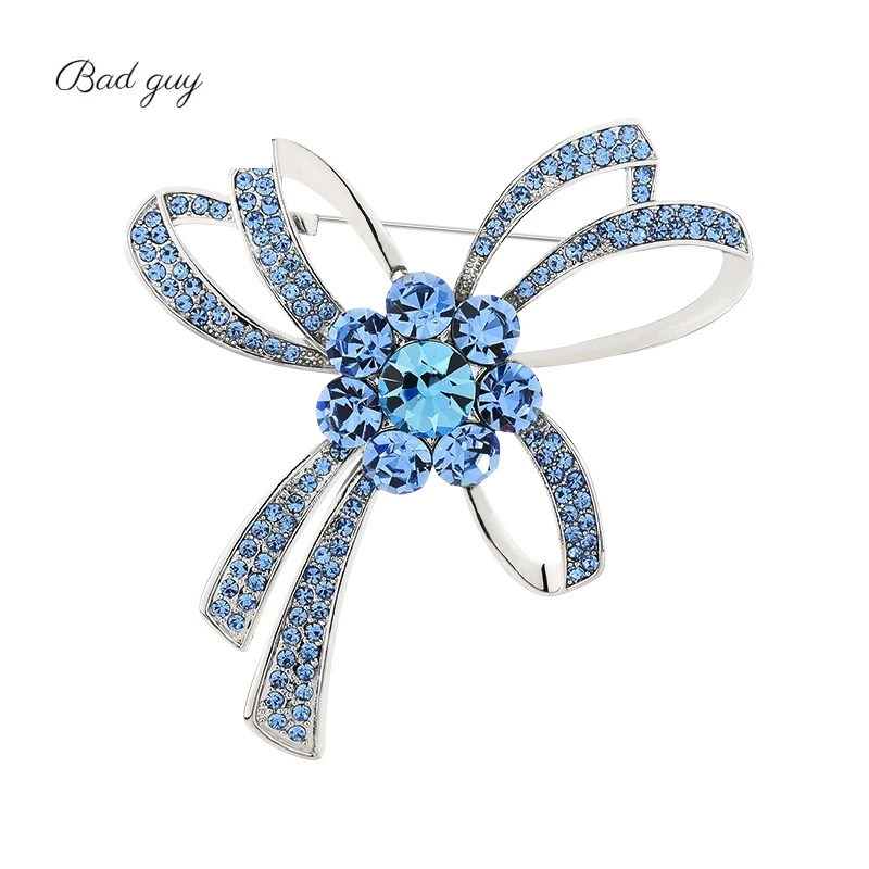 

Blue Austrian Crystal Zircon Brooch Pin Bowknot Brooch Jewelry Clothes Scarf Buckle Garment Accessories Fine Jewelry Gifts
