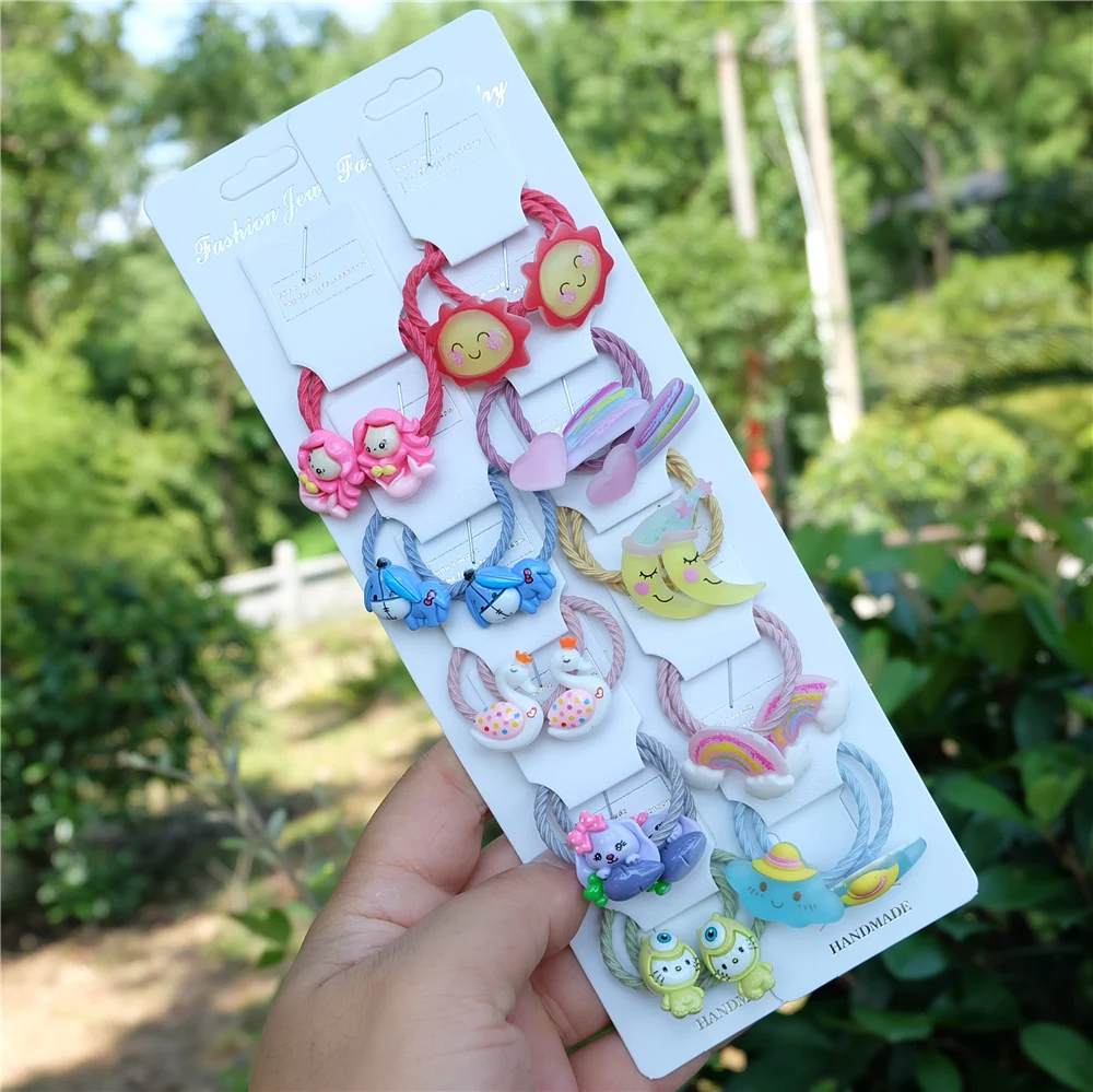 10 шт./компл. милые Мультяшные эластичные резинки для волос девочек с животными