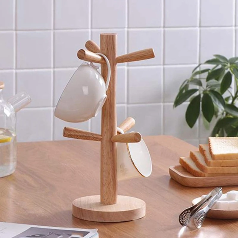 

2-Piece Set of Solid Wood Six-Claw Mug Holder Water Cup Holder Beech Wood Rack Cup Drain Rack Water Cup Rack
