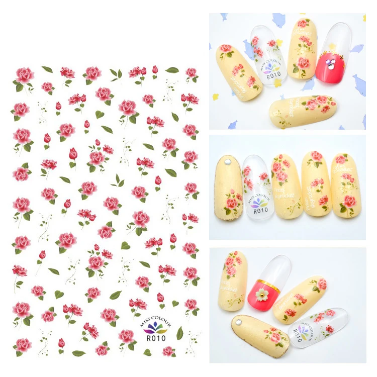 

Watercolor Rose Flower 3D Stickers for Nails Small fresh Nail Sticker Foil Decals Nail Art Decorations Manicure Accessories
