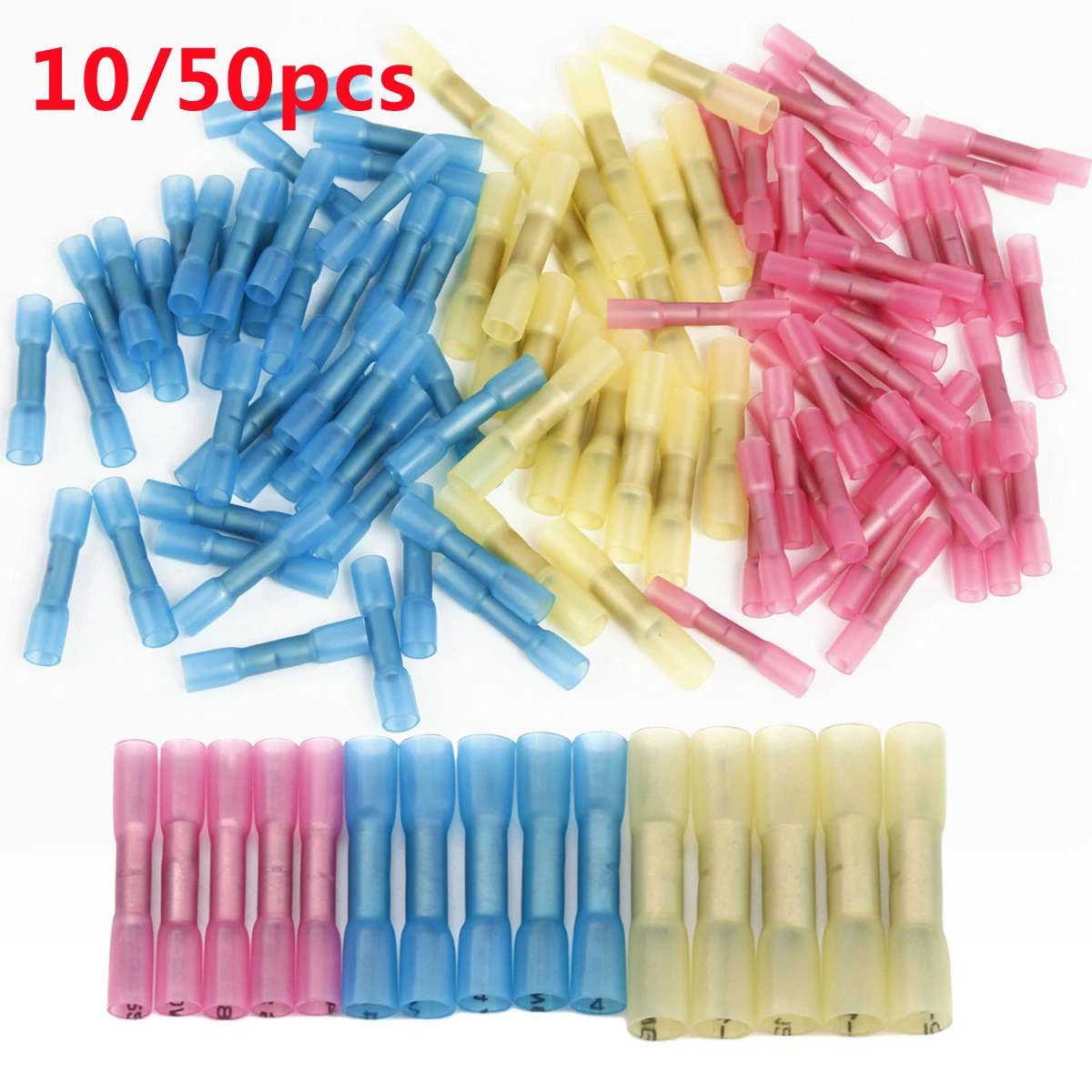 

10/50pcs Heat Shrinkable Terminal Wire Connector Insulated Waterproof Crimp Terminals AWG22-10 Automotive Electrical Connectors