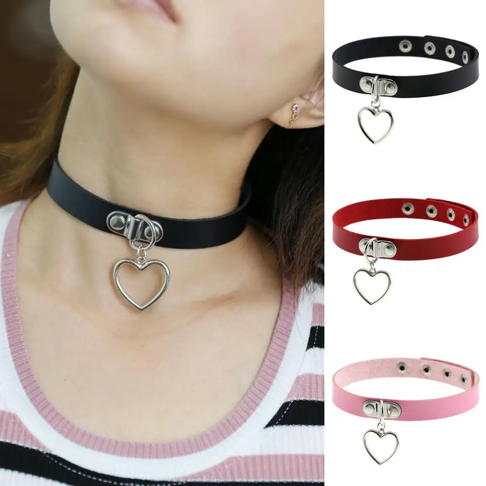 

Heart Choker Necklaces for Women Trendy Goth choker Punk PU Leather Collar Accessories Gothic Party jewelry Necklaces