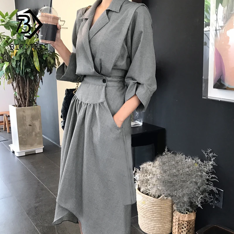 Новинка весны 2020 женское асимметричное однотонное платье с высокой талией