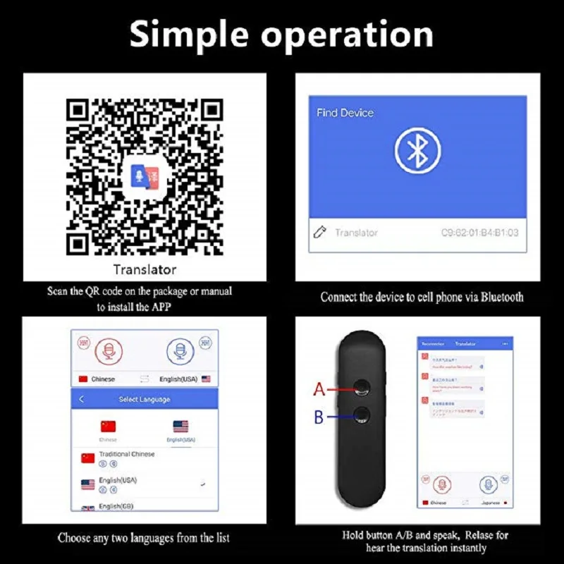 

T4 Voice Translator Portable Smart Real Time Multi-Language Speech Interactive Translator 3 in 1 voice Text Bluetooth Translator